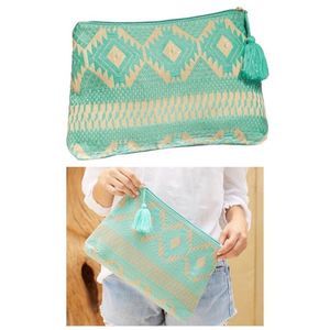 Woven Jacquard Clutch or Cosmetic Bag in Mint